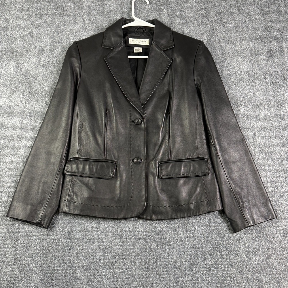 Preston & York Womens Leather Blazer PS Black Lambskin Petite 2 Button Jacket